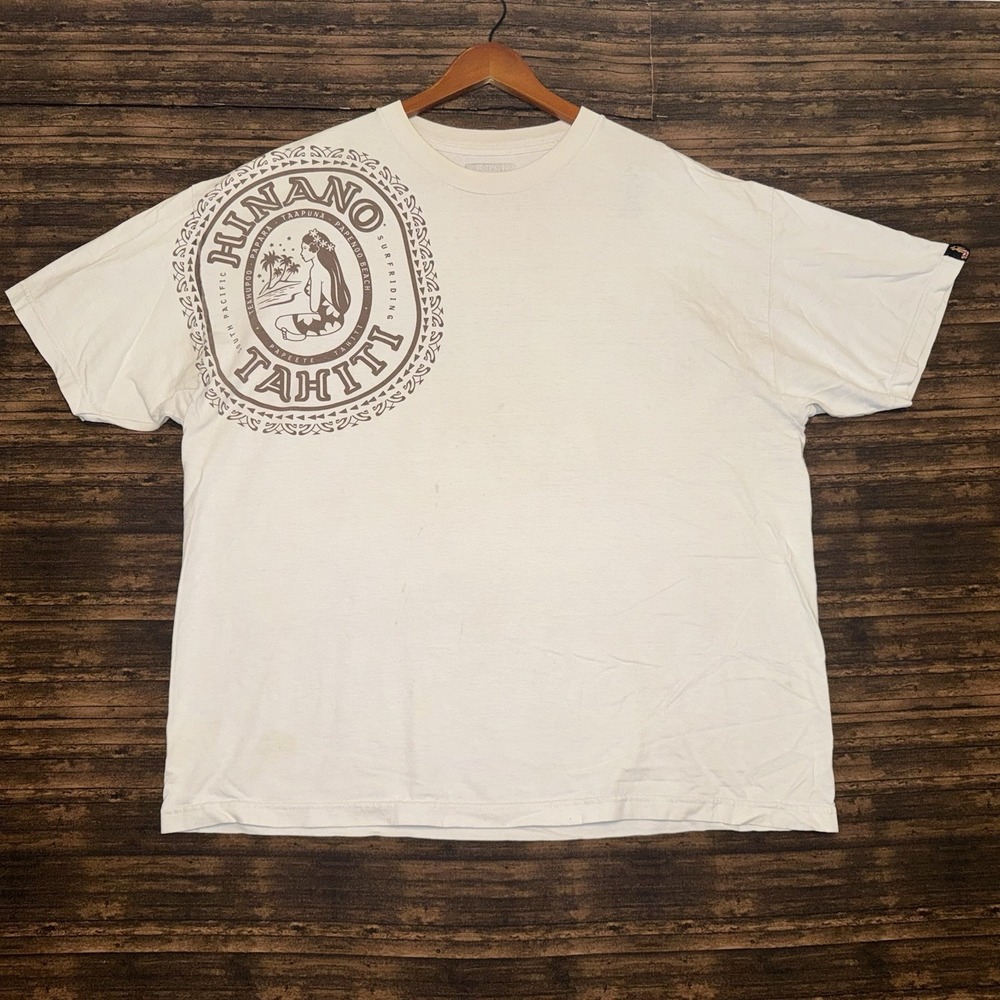 Hinano Tahiti Surfriding Graphic T Shirt Beige Size 2XL Nautical Hawaiian